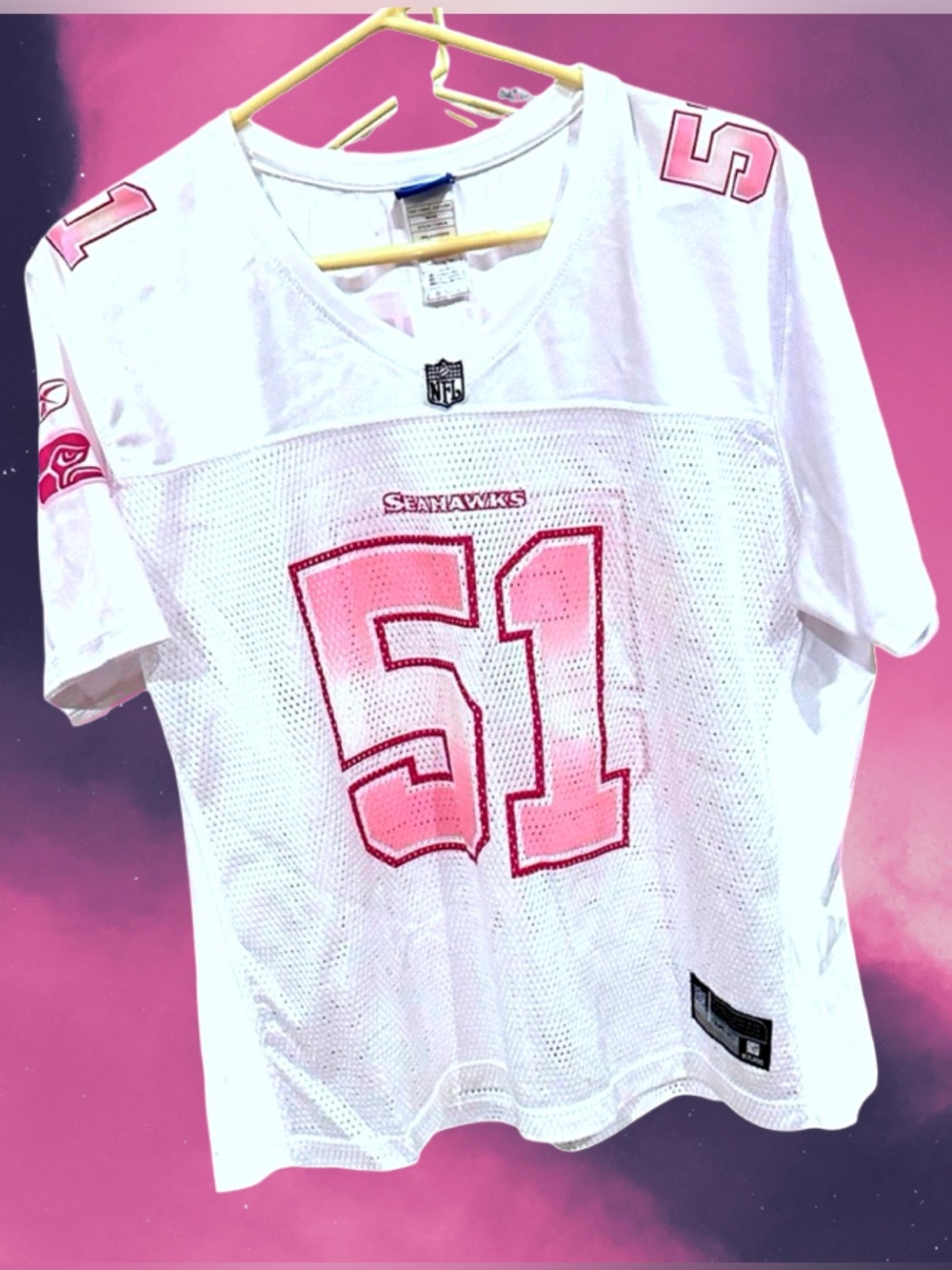 Women’s plus-size White & Pink Sparkly “Tatupu” #51 NFL Jersey❤️❤️XL